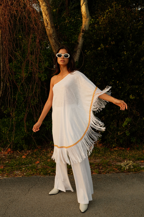 Pima One Shoulder Fringed Top & Pant Set