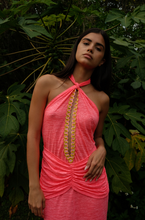 Cutout Halter Ruched Maxi