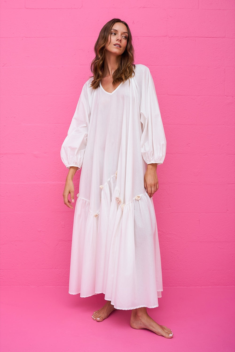 Crochet Flower Boho Dress White / Petite