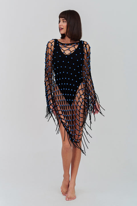 Poncho au crochet perlé