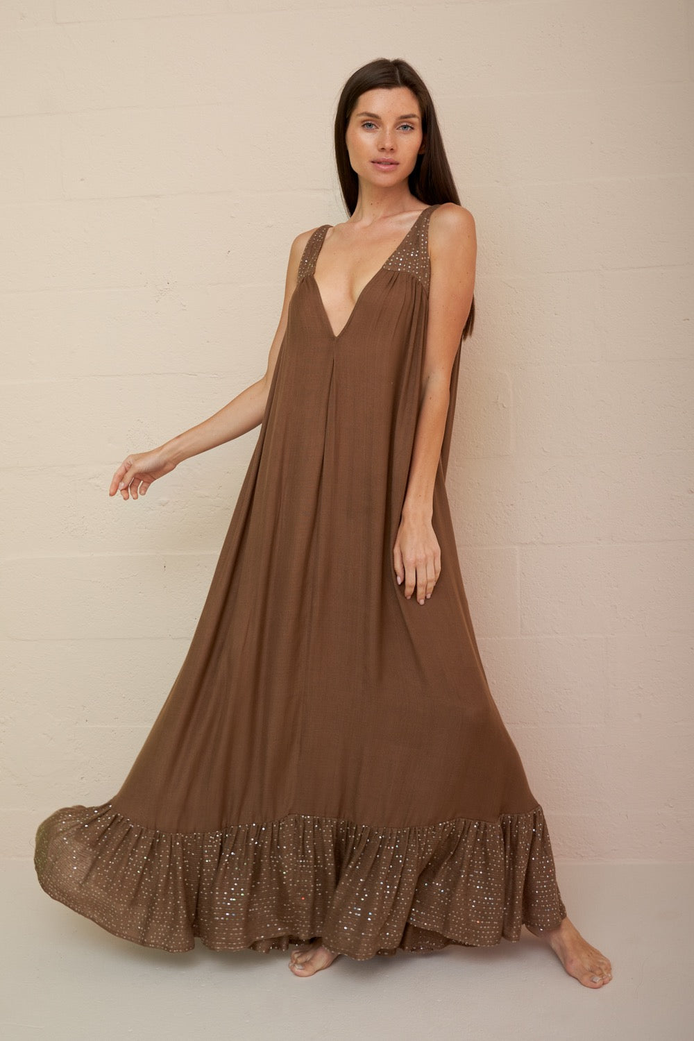 aliyah midi dress Bardot Aliyah Long Midi Dress Dark Khaki