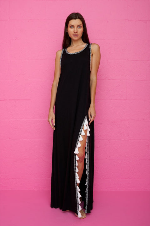 Monochromatic Tassel Slit Dress