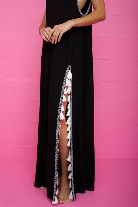 Monochromatic Tassel Slit Dress