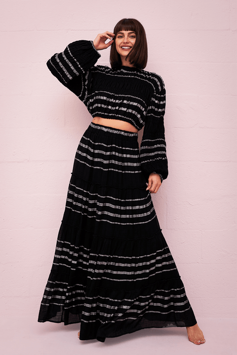 Haut bohème à rayures métallisées