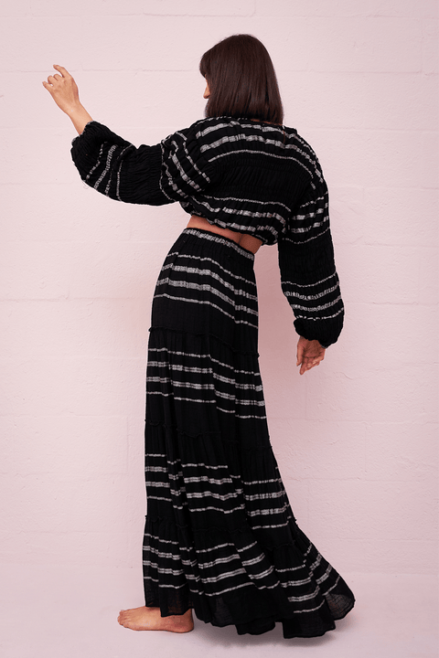 Haut bohème à rayures métallisées