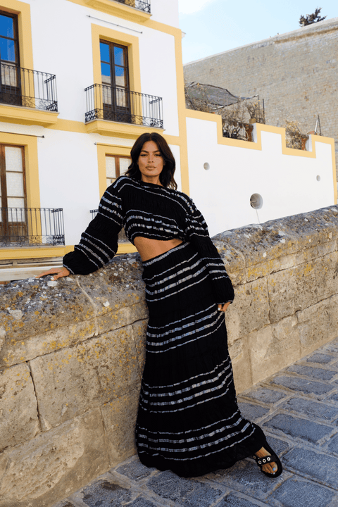 Haut bohème à rayures métallisées