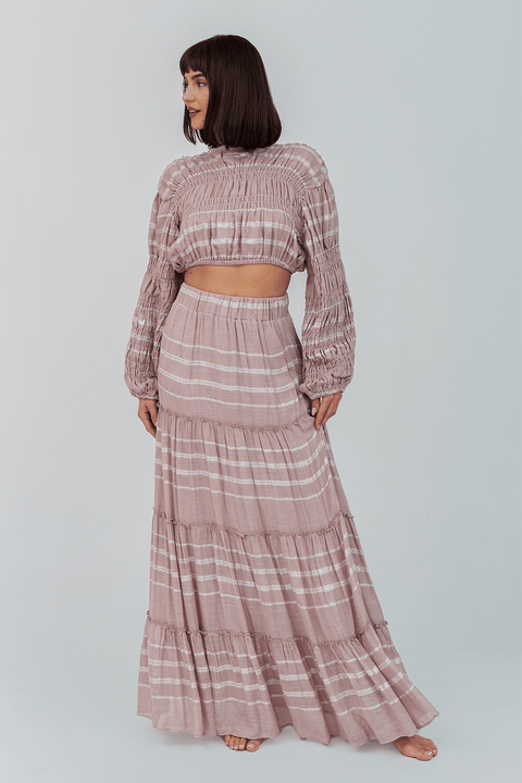 Haut bohème à rayures métallisées