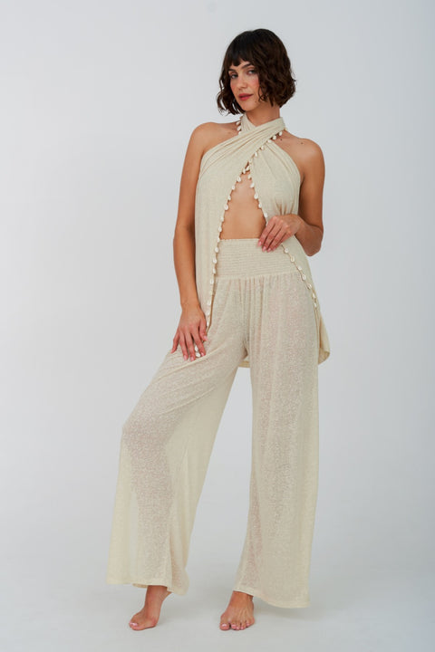 Conjunto halter cruzado con diseño de concha de Puka