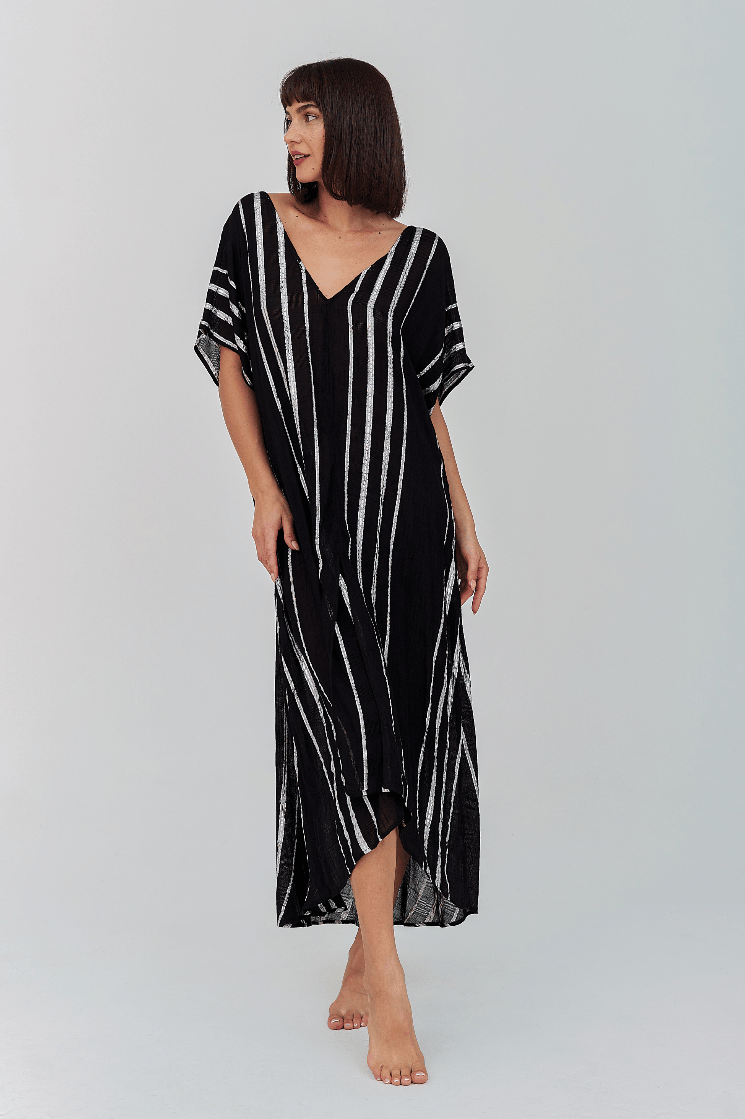 Metallic V Neck Kaftan
