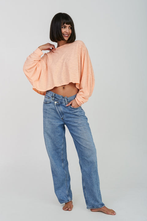 Top corto básico de manga larga