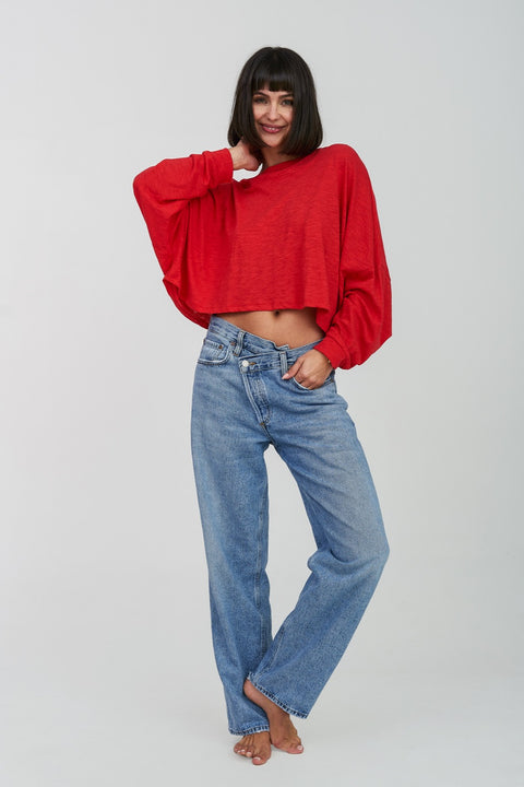 Top corto básico de manga larga