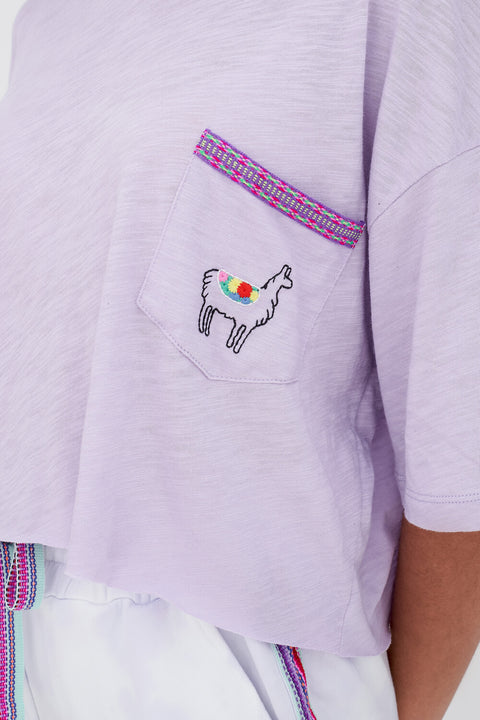 Embroidered Llama Crop Top