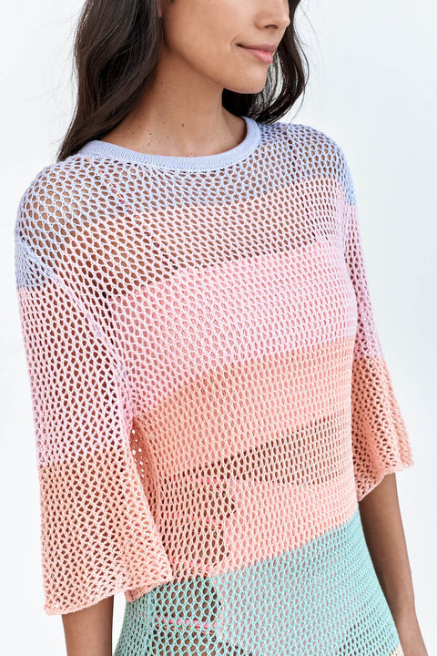 Vestido largo de crochet arcoíris