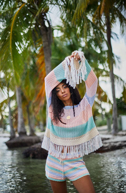 Short au crochet arc-en-ciel