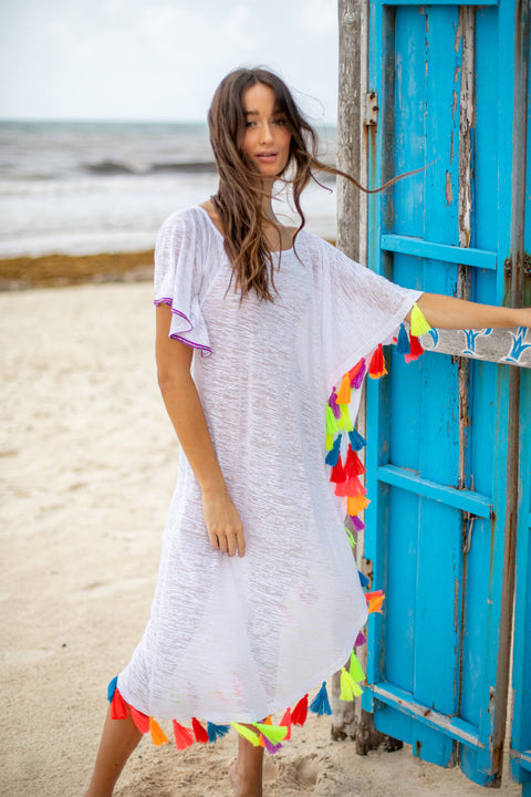 Robe fendue à pampilles arc-en-ciel