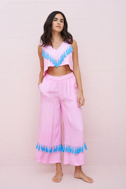 Silky Tassel Crop Top
