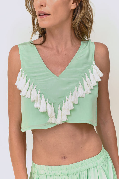 Silky Tassel Crop Top
