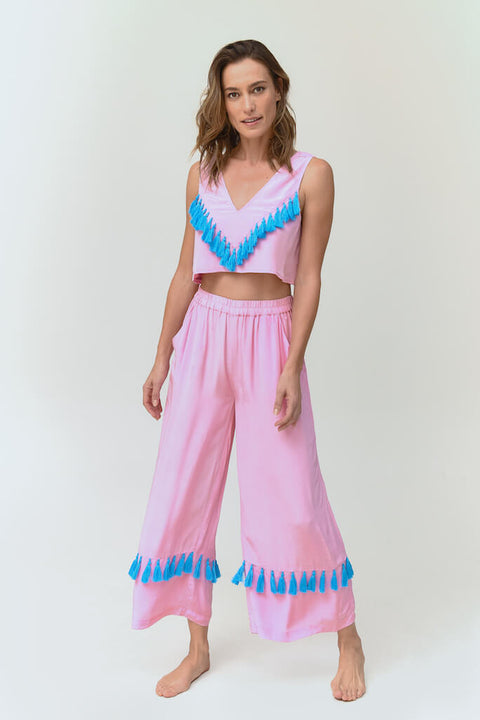 Silky Tassel Crop Top