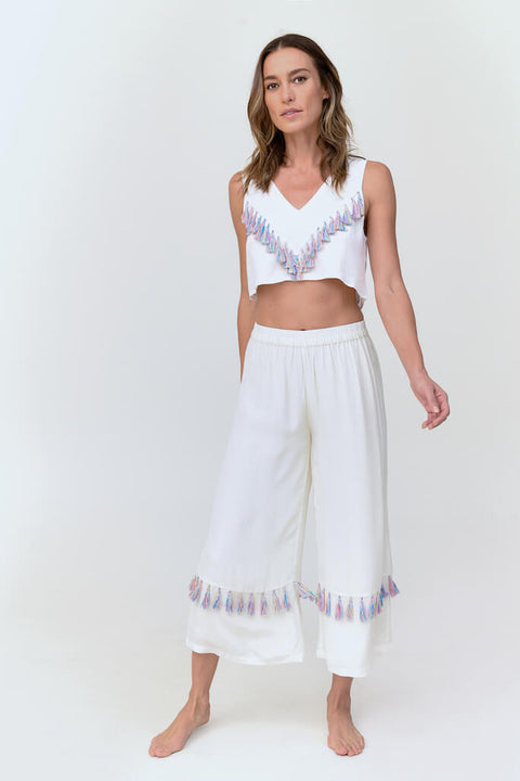 Silky Tassel Crop Top