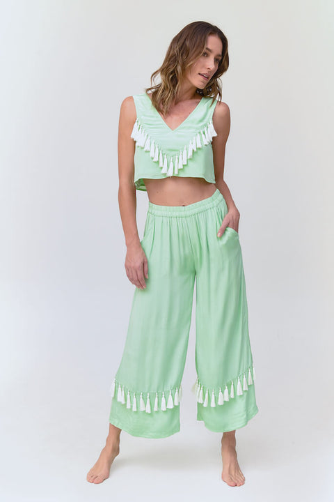 Silky Tassel Crop Top