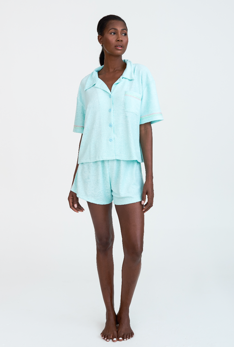 Terry Cloth Button-Down Top