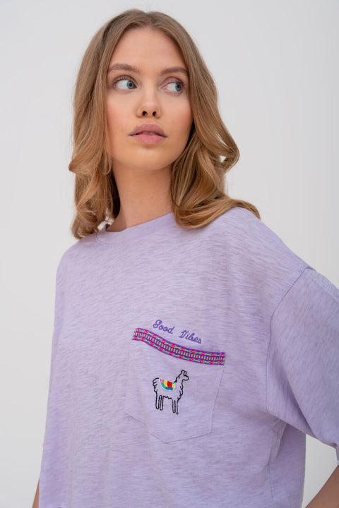 Embroidered Llama Crop Top